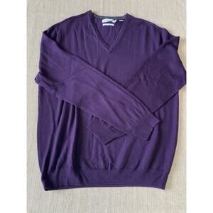 CALVIN KLEIN 100% Merino Wool Purple V Neck Sweater L